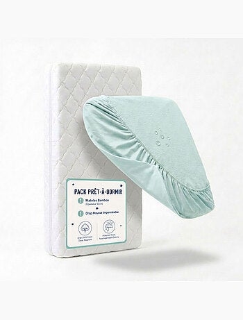 Pack matelas déhoussable bamboo + drap-housse imperméable vert