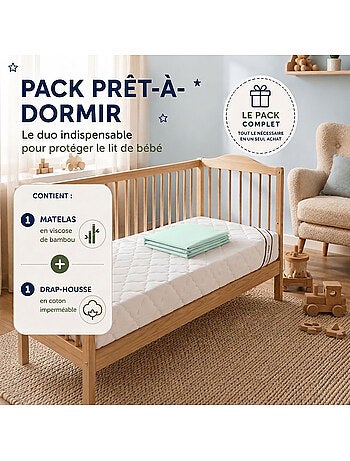 Pack matelas déhoussable bamboo + drap-housse imperméable vert