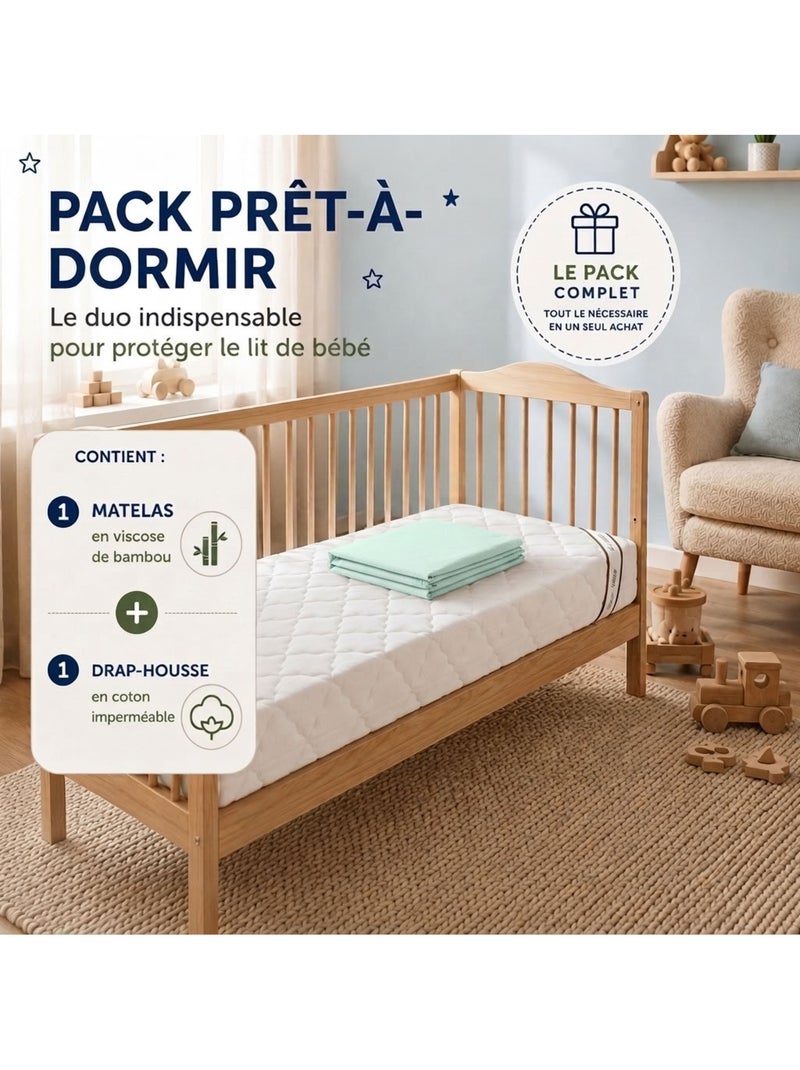 Pack matelas déhoussable bamboo + drap-housse imperméable vert Blanc - Kiabi