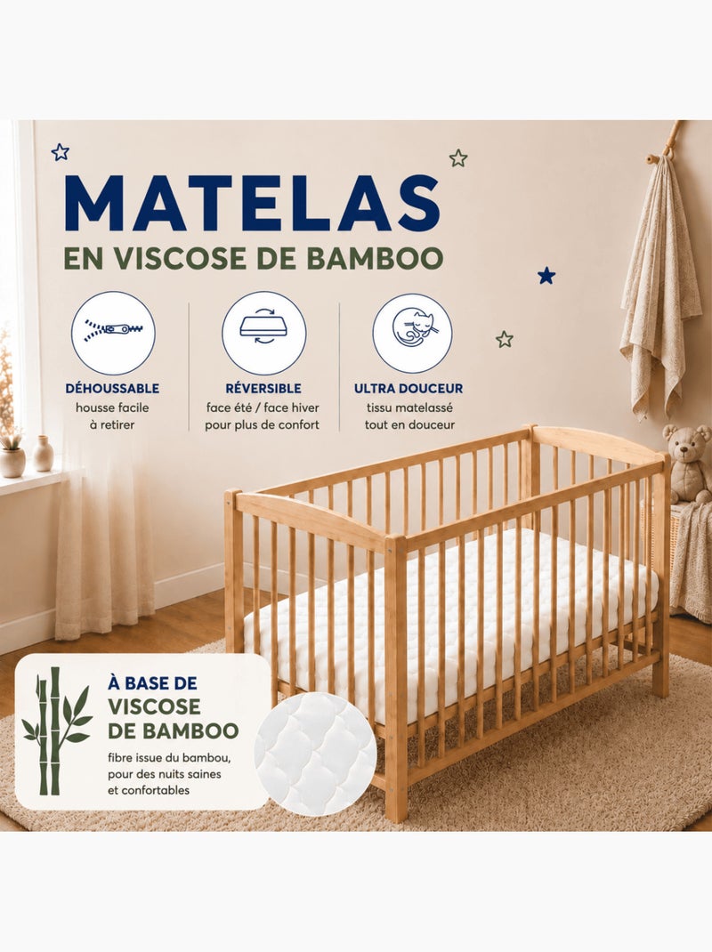 Pack matelas déhoussable bamboo + drap-housse imperméable vert Blanc - Kiabi