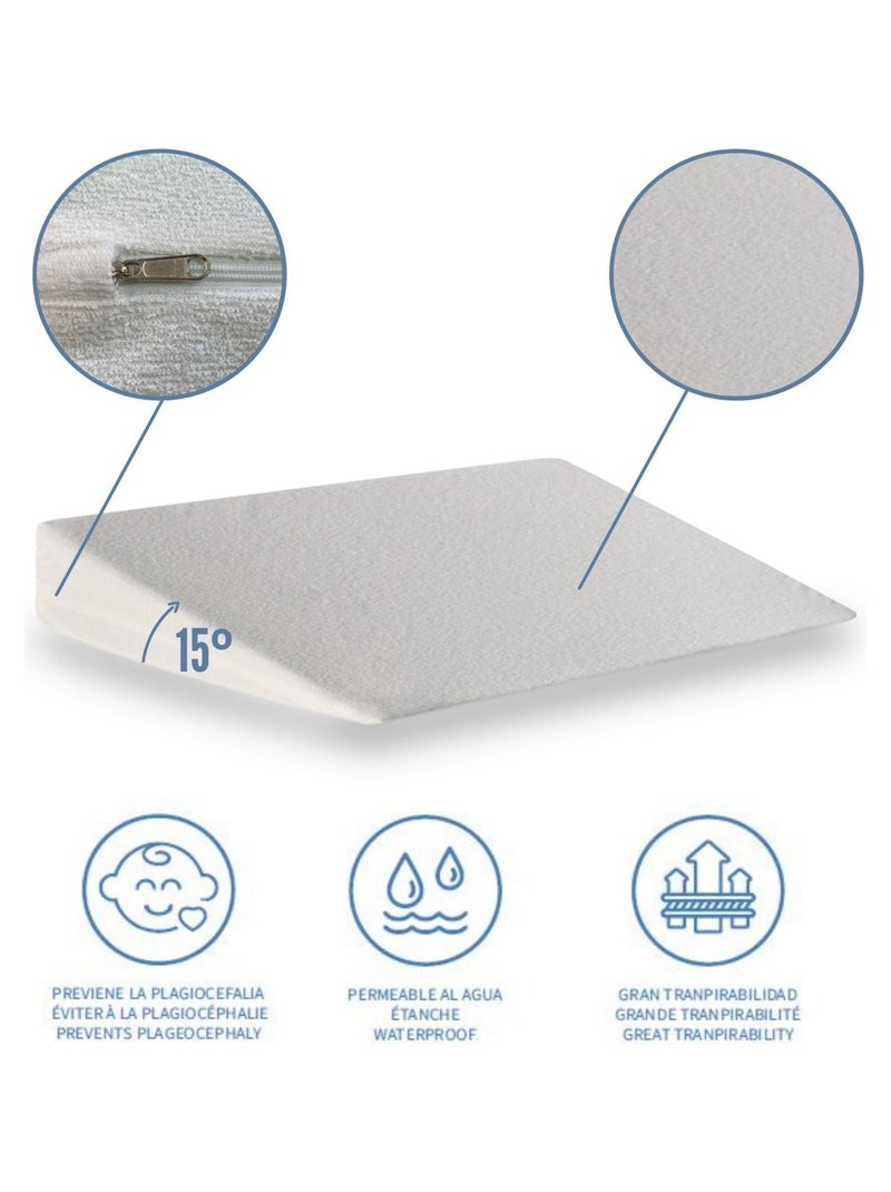 Pack matelas HERMES 60x120 epaisseur 11 cm + plan incline 15º + protege matelas 60x120cm Blanc Bleu - Kiabi