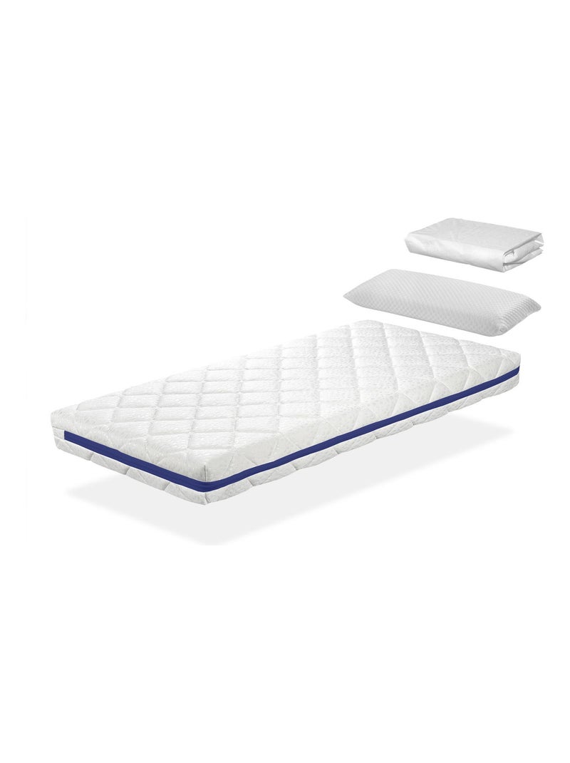 Pack Matelas  HERMES LIT ENFANT, Epaisseur 11 CM + 1 Oreiller à memoire  + 1 Protege matelas Blanc - Kiabi