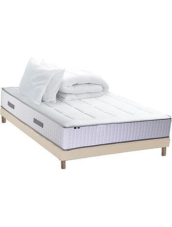 Pack matelas ressorts 7 zones PALACIO + sommier en kit beige + couette et oreillers