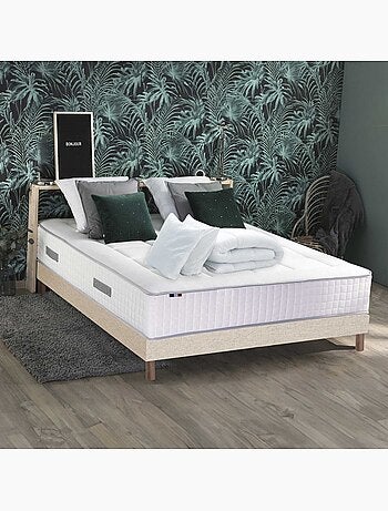 Pack matelas ressorts 7 zones PALACIO + sommier en kit beige + couette et oreillers