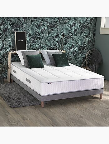 Pack matelas ressorts 7 zones PALACIO + sommier en kit gris + couette et oreillers