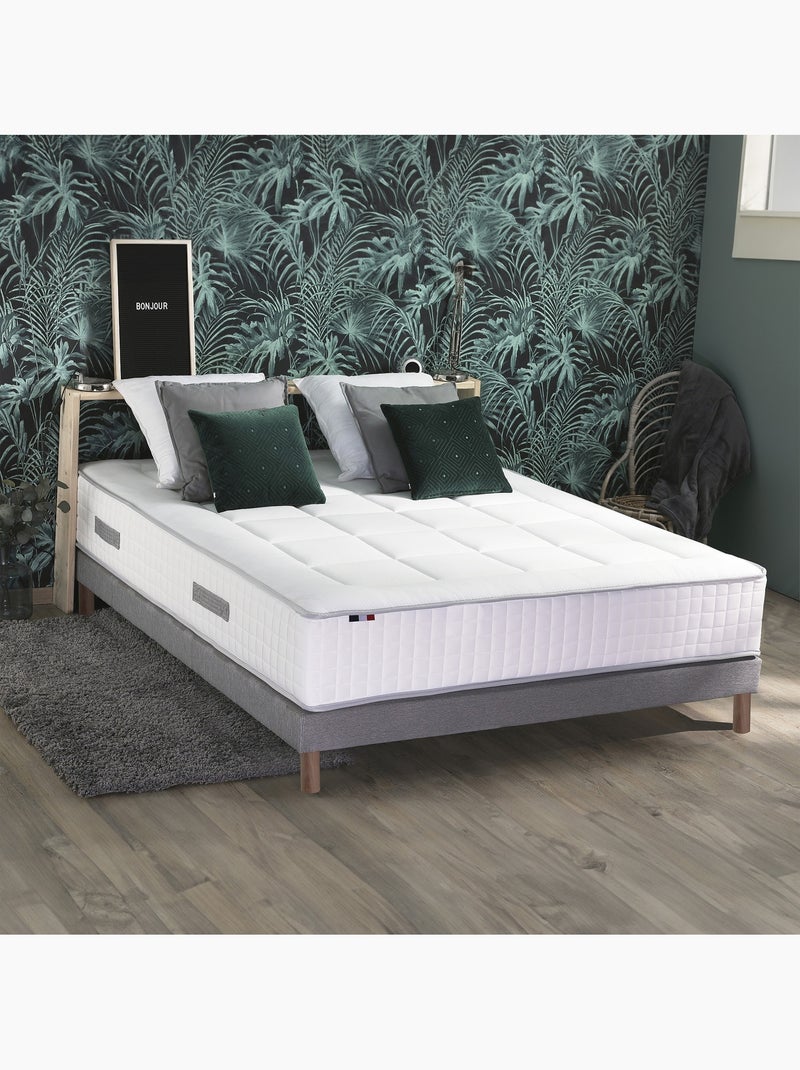 Pack matelas ressorts 7 zones PALACIO + sommier en kit gris + couette et oreillers Blanc Gris - Kiabi