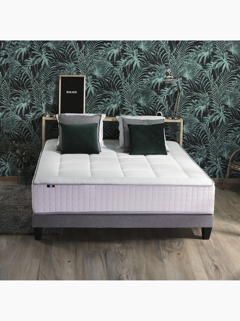 Pack matelas ressorts 7 zones + sommier, couette et oreillers 140x190 Blanc Gris - Kiabi