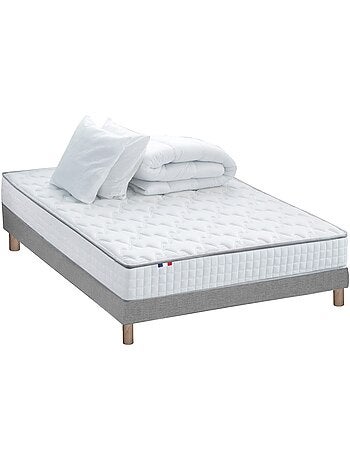 Pack matelas ressorts ASTRE, sommier, couette et oreillers français - Sommier - Gris