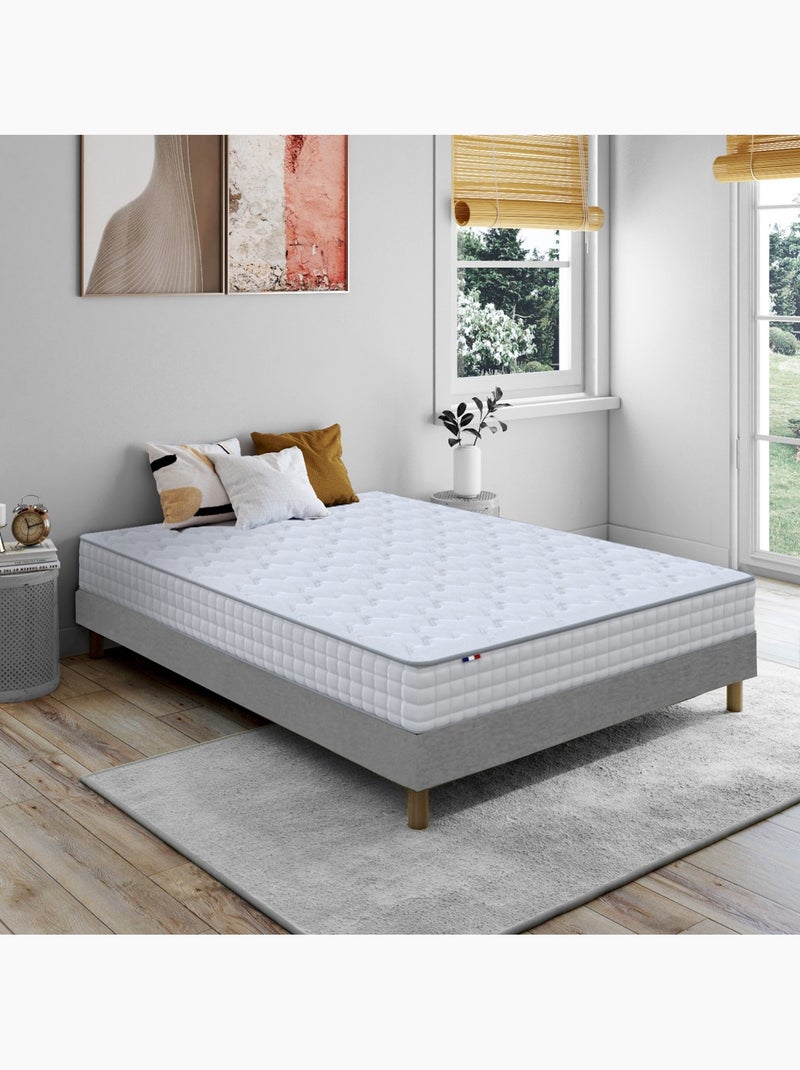 Pack matelas ressorts ASTRE, sommier, couette et oreillers français - Sommier - Gris Blanc Gris - Kiabi