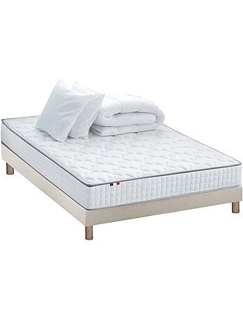 Pack matelas ressorts astre + sommier kit beige + couette et oreillers