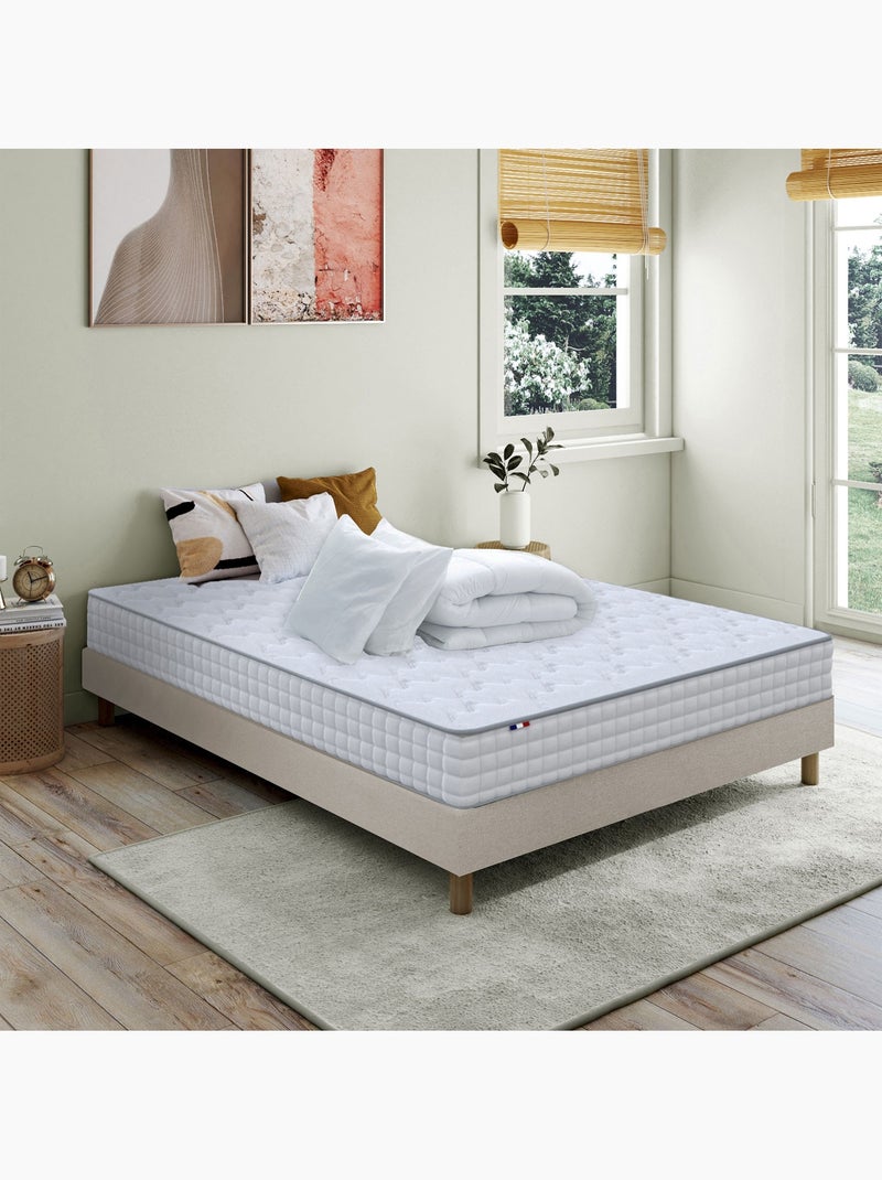 Pack matelas ressorts astre + sommier kit beige + couette et oreillers Beige clair - Kiabi