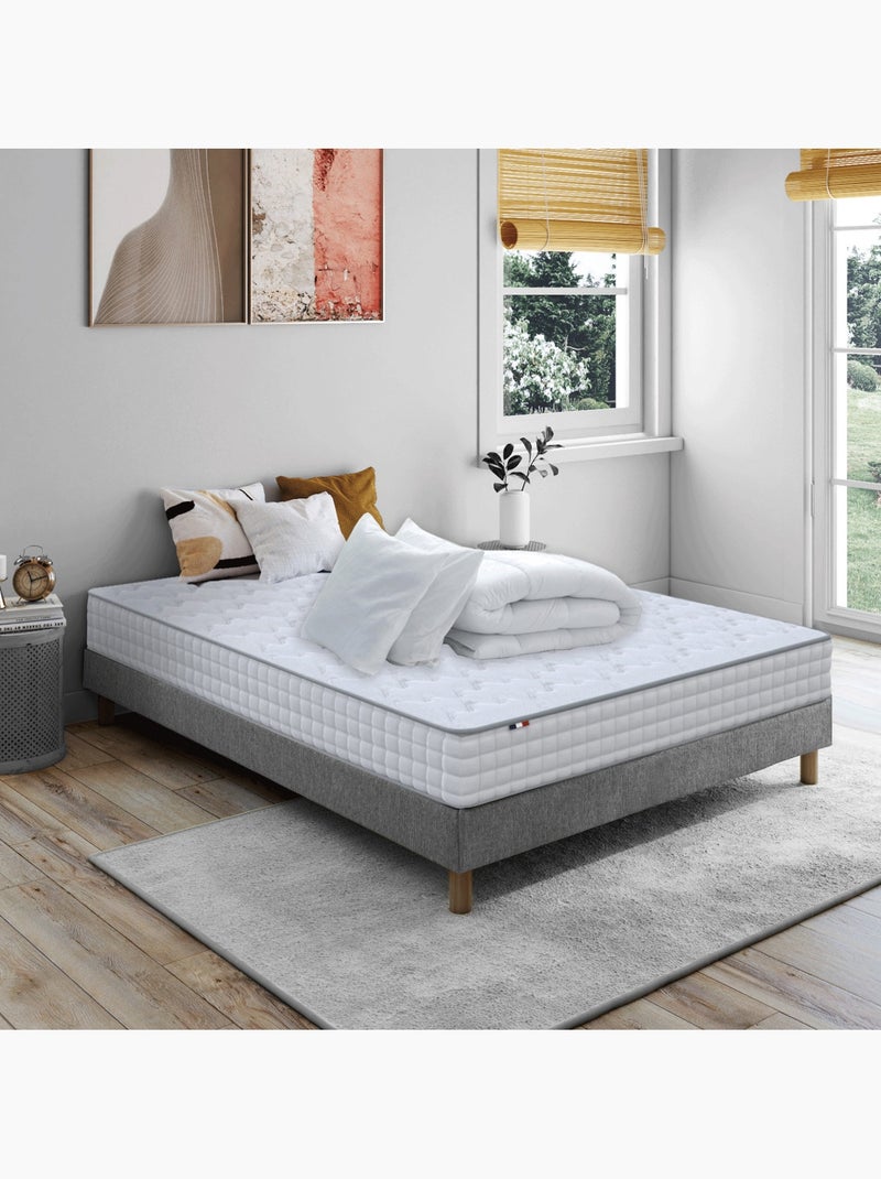 Pack matelas ressorts ASTRE + sommier kit gris + couette et oreillers Blanc Gris - Kiabi