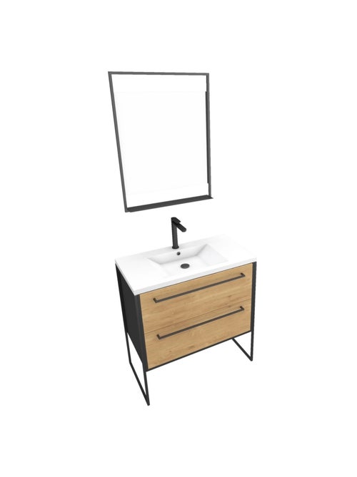 Pack meuble à 2 tiroirs vasque et miroir simple - Kiabi