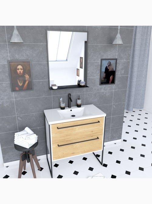Pack meuble à 2 tiroirs vasque et miroir simple - Kiabi