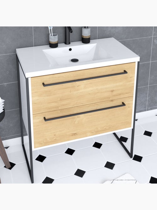 Pack meuble à 2 tiroirs vasque et miroir simple - Kiabi