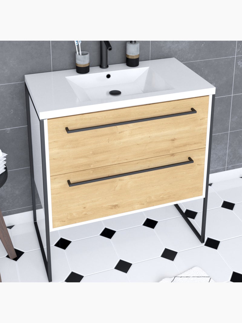 Pack meuble à 2 tiroirs vasque et miroir simple Blanc - Kiabi
