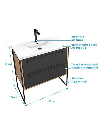 Pack meuble à tiroirs avec vasque en résine