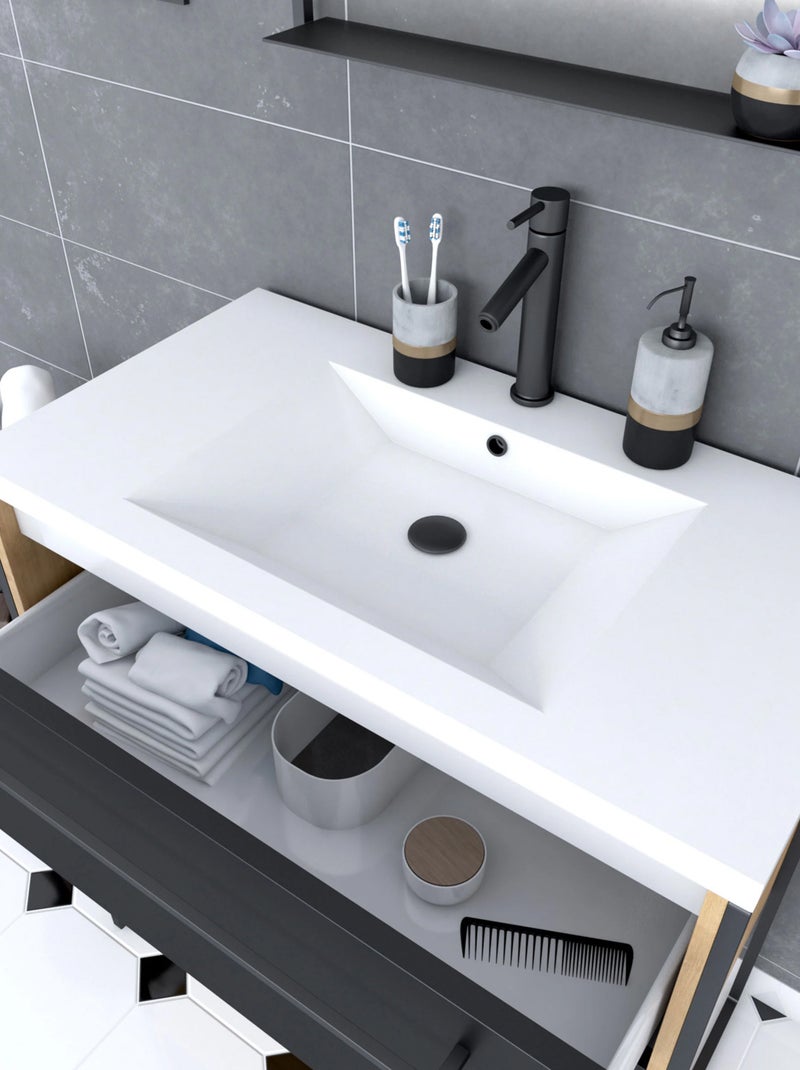 Pack meuble à tiroirs avec vasque en résine Noir - Kiabi