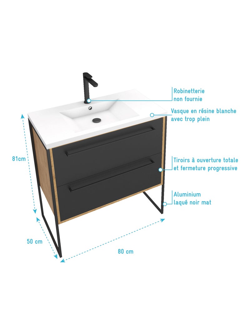 Pack meuble à tiroirs avec vasque en résine Noir - Kiabi