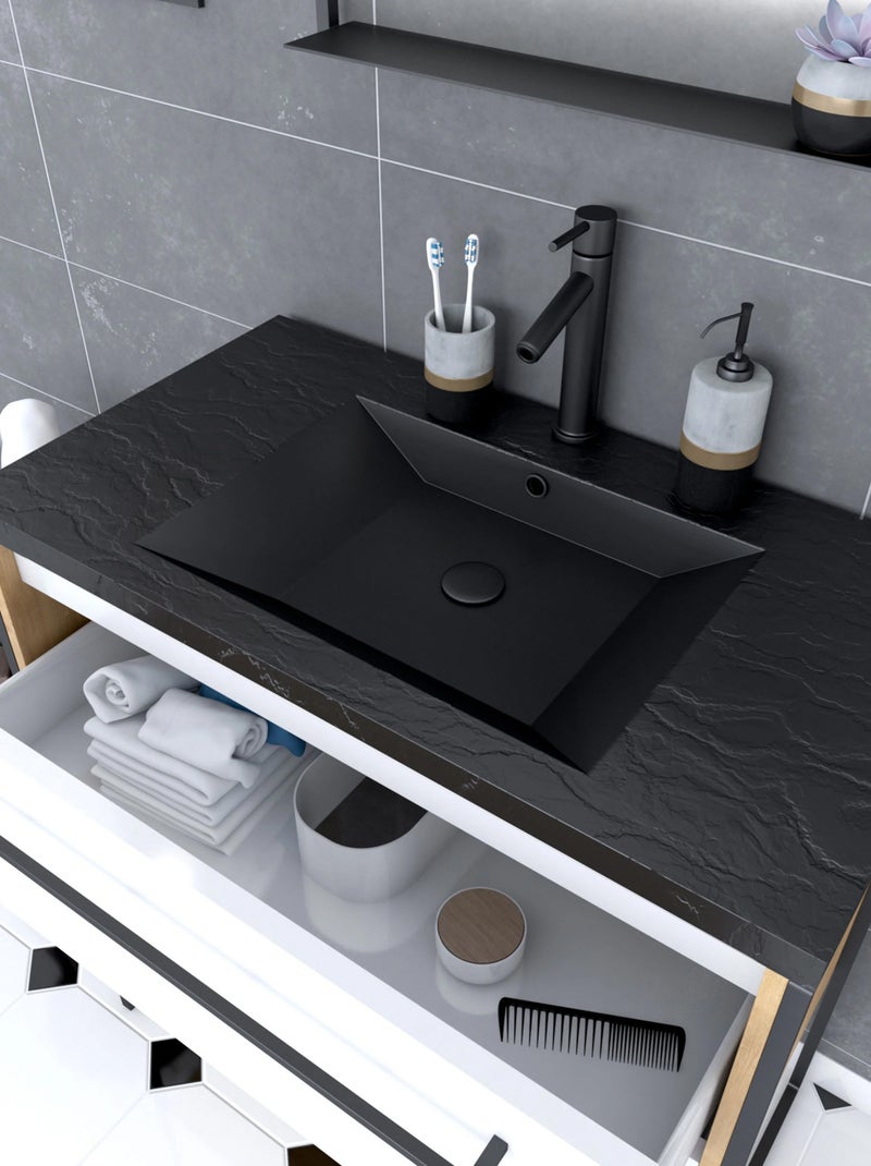 Pack meuble à tiroirs avec vasque en résine Noir mat - Kiabi