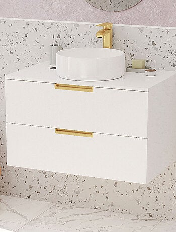 Pack meuble de salle de bains avec poignées or et vasque ronde