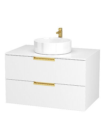Pack meuble de salle de bains avec poignées or et vasque ronde