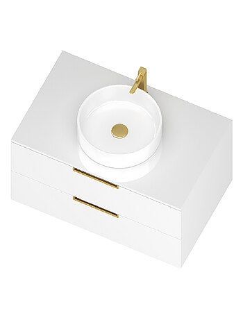 Pack meuble de salle de bains avec poignées or et vasque ronde
