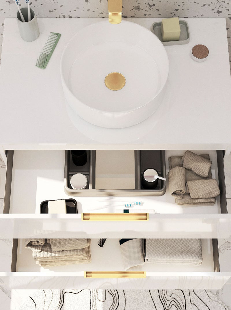 Pack meuble de salle de bains avec poignées or et vasque ronde Blanc - Kiabi
