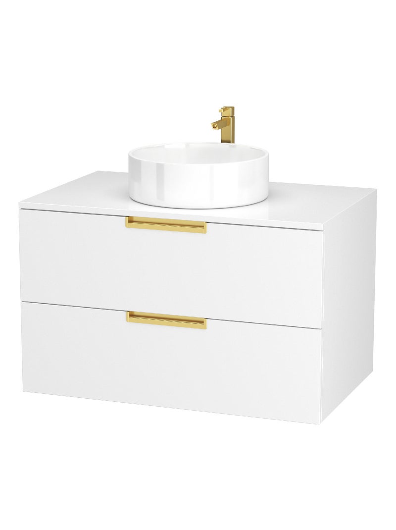 Pack meuble de salle de bains avec poignées or et vasque ronde Blanc - Kiabi