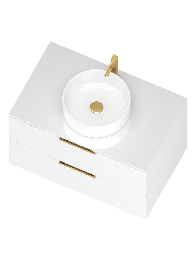 Pack meuble de salle de bains avec poignées or et vasque ronde Blanc - Kiabi