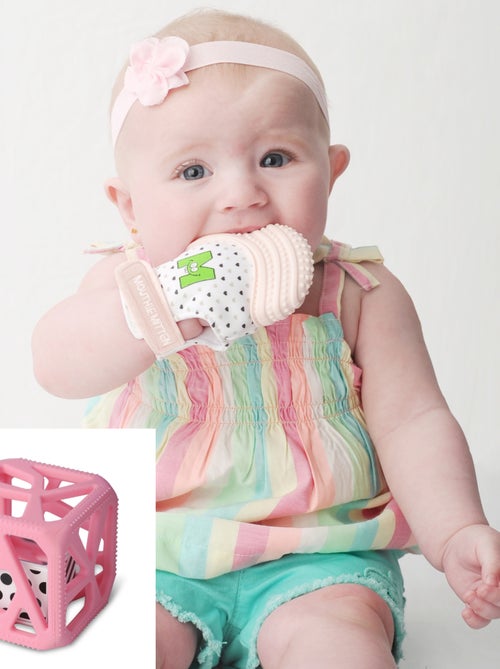 Pack mitaine de dentition et hochet cube de dentition - Rose - Kiabi