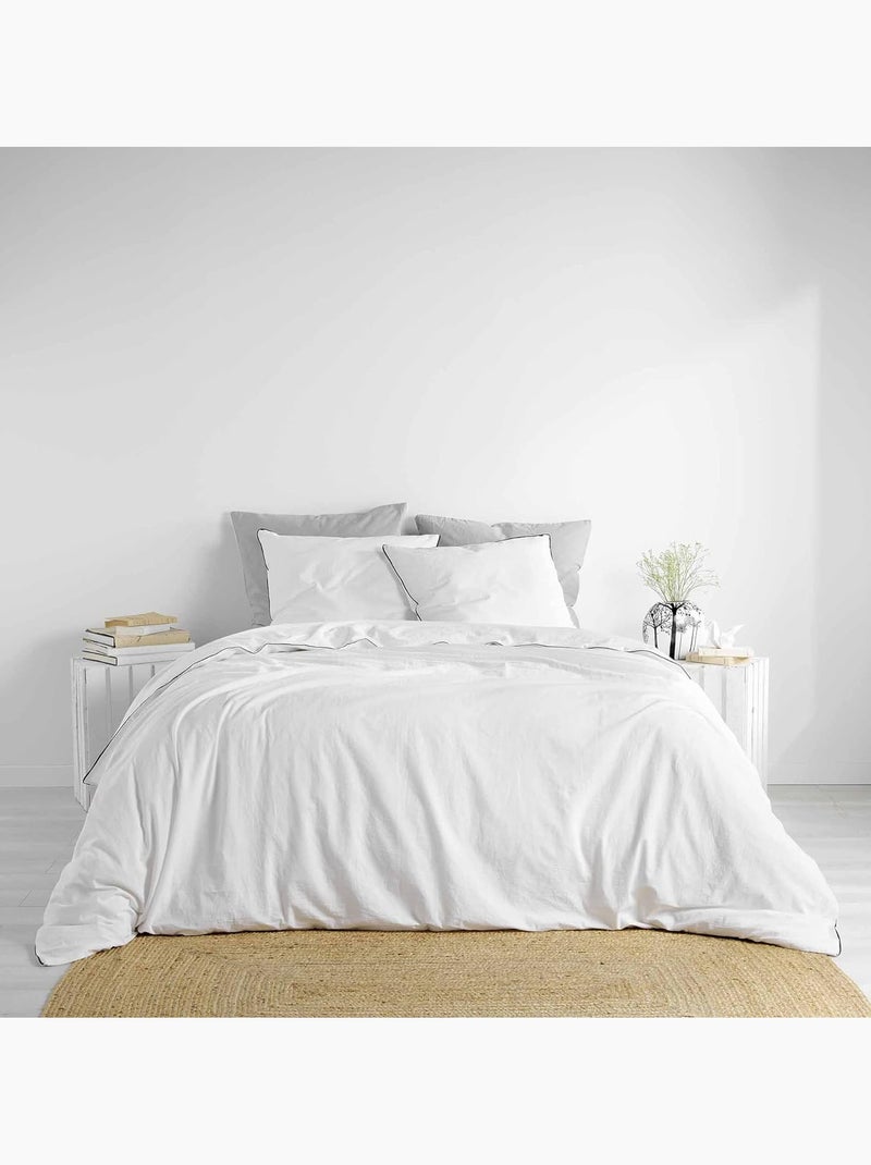 Pack parure coton lavé 57 fils + dh linette Blanc Gris - Kiabi
