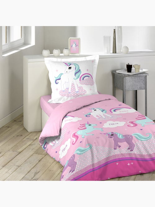 Pack parure de couette enfant 140x200 cm Licorne + drap housse 90x190 Blanc - Kiabi