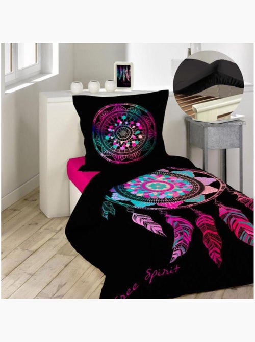 Pack parure de couette enfant 140x200 cm Porte bonheur + drap housse 90x190 Noir - Kiabi Pack parure de couette enfant 140x200 cm Porte bonheur + drap housse 90x190 Noir - Kiabi