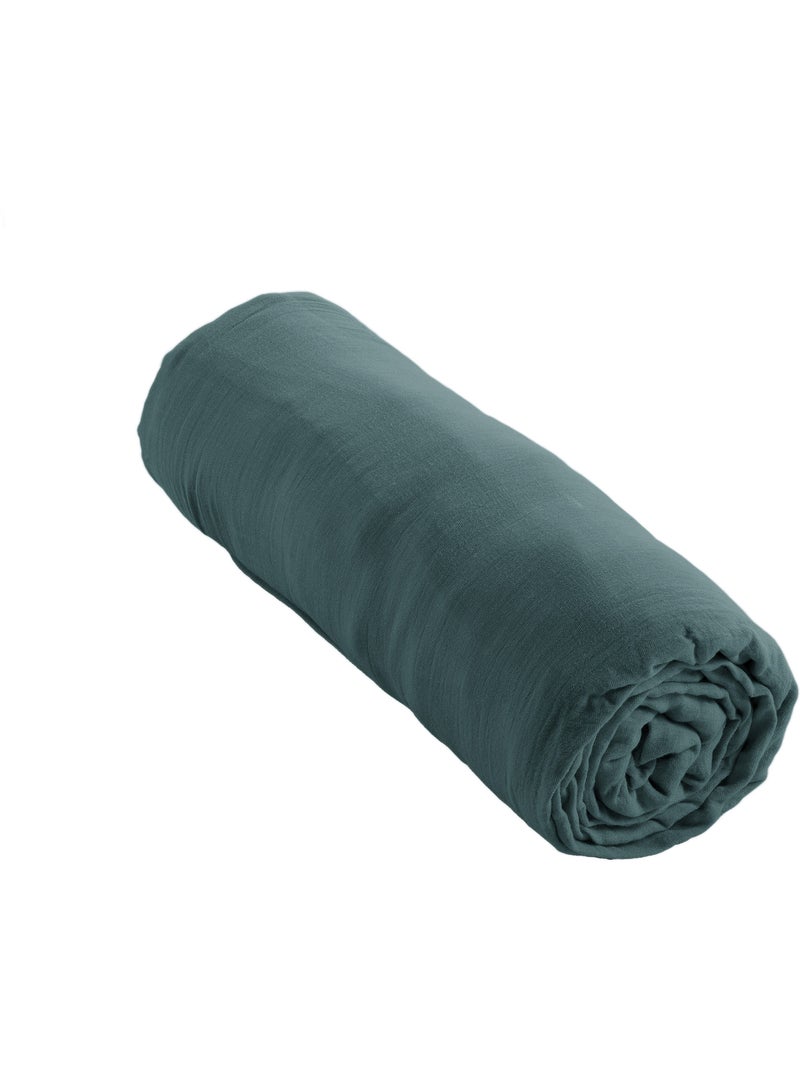 Pack parure de lit en gaze de coton + drap housse + 2 taies Bleu - Kiabi