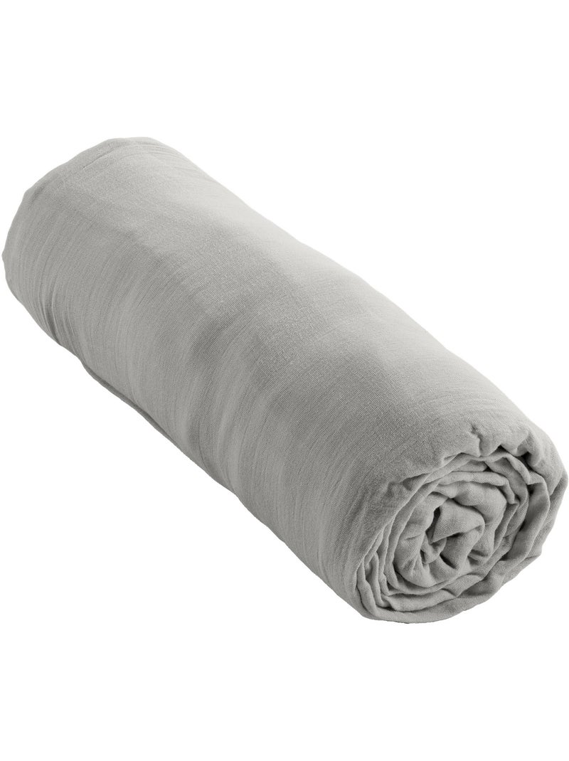 Pack parure de lit en gaze de coton + drap housse + 2 taies Gris nuage - Kiabi