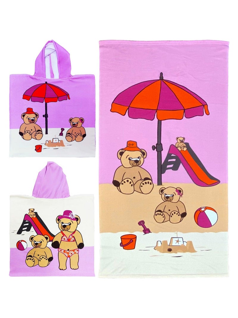 Pack ponchos et serviette microfibre enfant Nounours Rose clair - Kiabi