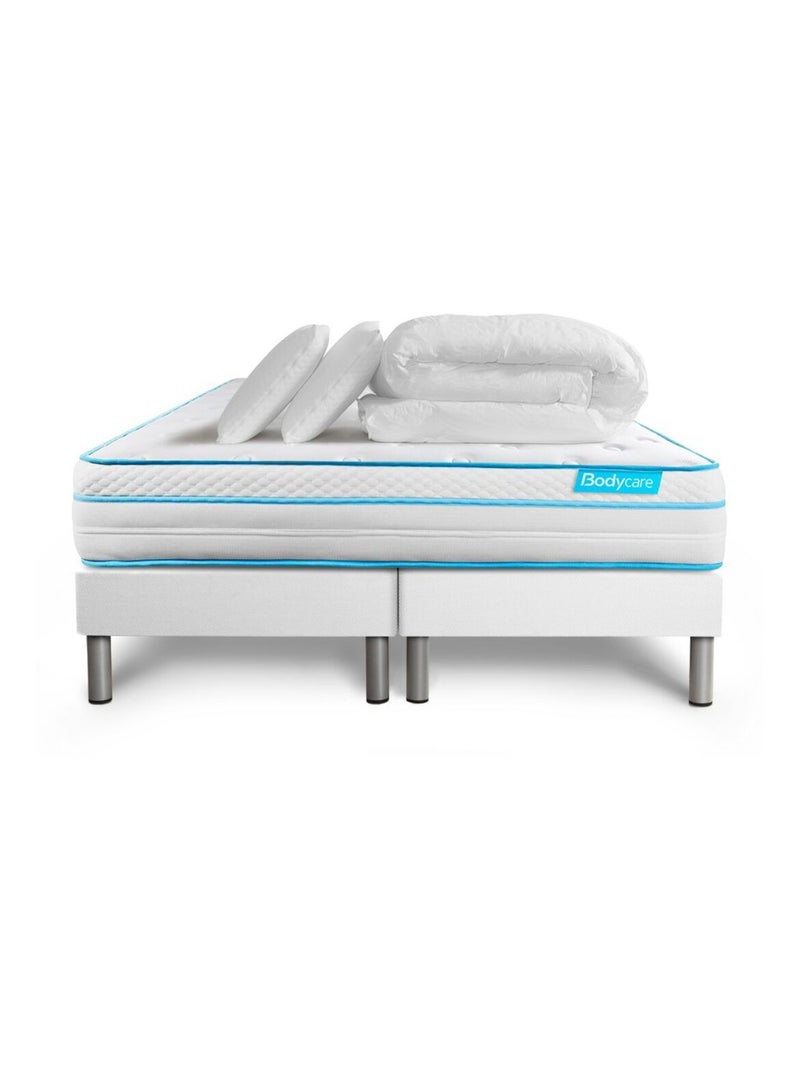 Pack Prêt à dormir avec Matelas Ressorts ensachés et mémoire de forme BODYCARE Blanc - Kiabi