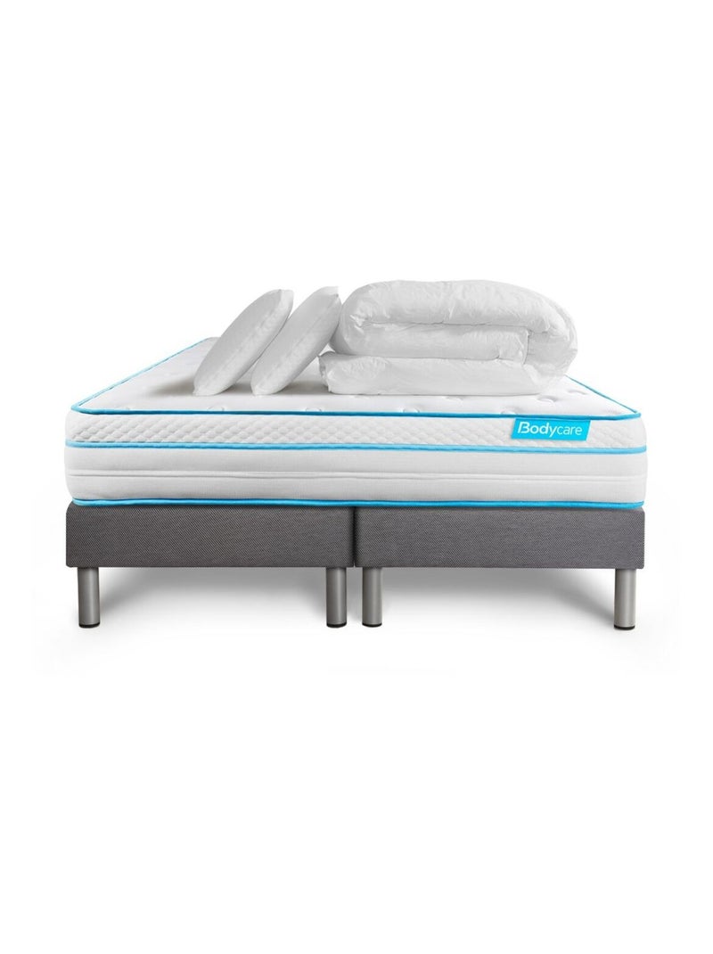 Pack Prêt à dormir avec Matelas Ressorts ensachés et mémoire de forme BODYCARE Gris - Kiabi