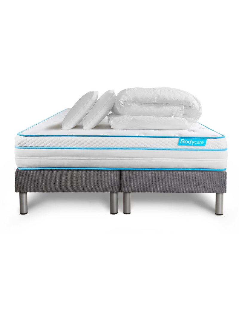 Pack Prêt à dormir avec Matelas Ressorts ensachés et mémoire de forme BODYCARE Gris - Kiabi