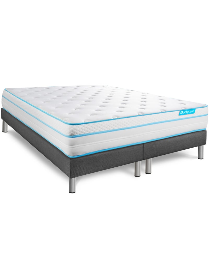 Pack Prêt à dormir avec Matelas Ressorts ensachés et mémoire de forme BODYCARE Gris - Kiabi
