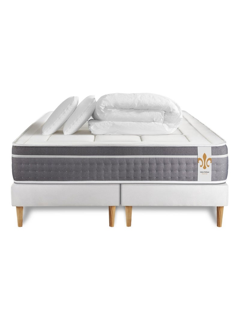 Pack Prêt à dormir avec Matelas Ressorts ensachés et mémoire de forme LITIER DELUXE Blanc - Kiabi