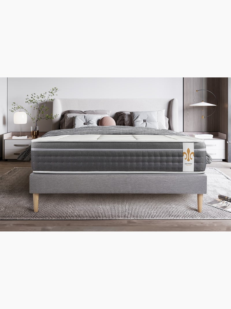 Pack Prêt à dormir avec Matelas Ressorts ensachés et mémoire de forme LITIER DELUXE Gris - Kiabi