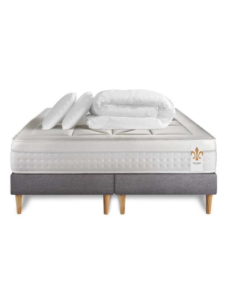 Pack Prêt à dormir avec Matelas Ressorts ensachés et mémoire de forme LITIER DELUXE Gris - Kiabi