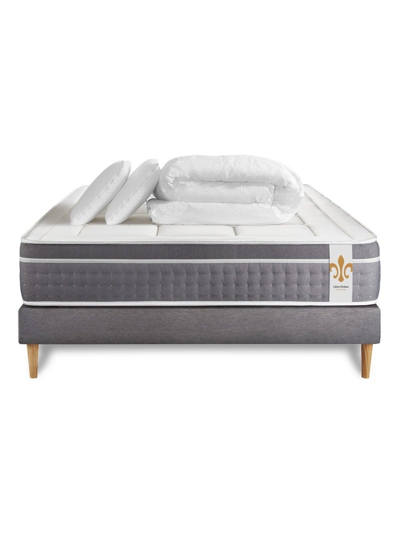 Pack Prêt à dormir avec Matelas Ressorts ensachés et mémoire de forme LITIER DELUXE Gris - Kiabi