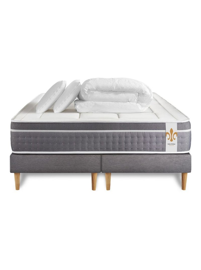 Pack Prêt à dormir avec Matelas Ressorts ensachés et mémoire de forme LITIER DELUXE Gris - Kiabi