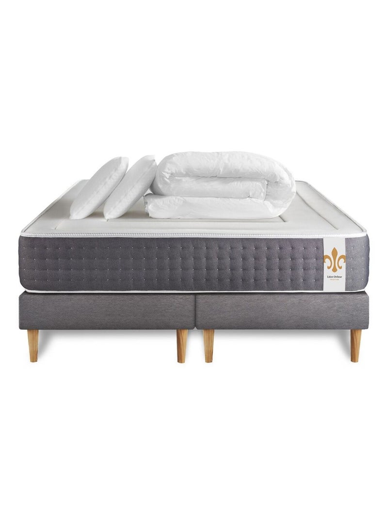 Pack Prêt à dormir avec Matelas Ressorts ensachés et mémoire de forme LITIER DELUXE Gris - Kiabi