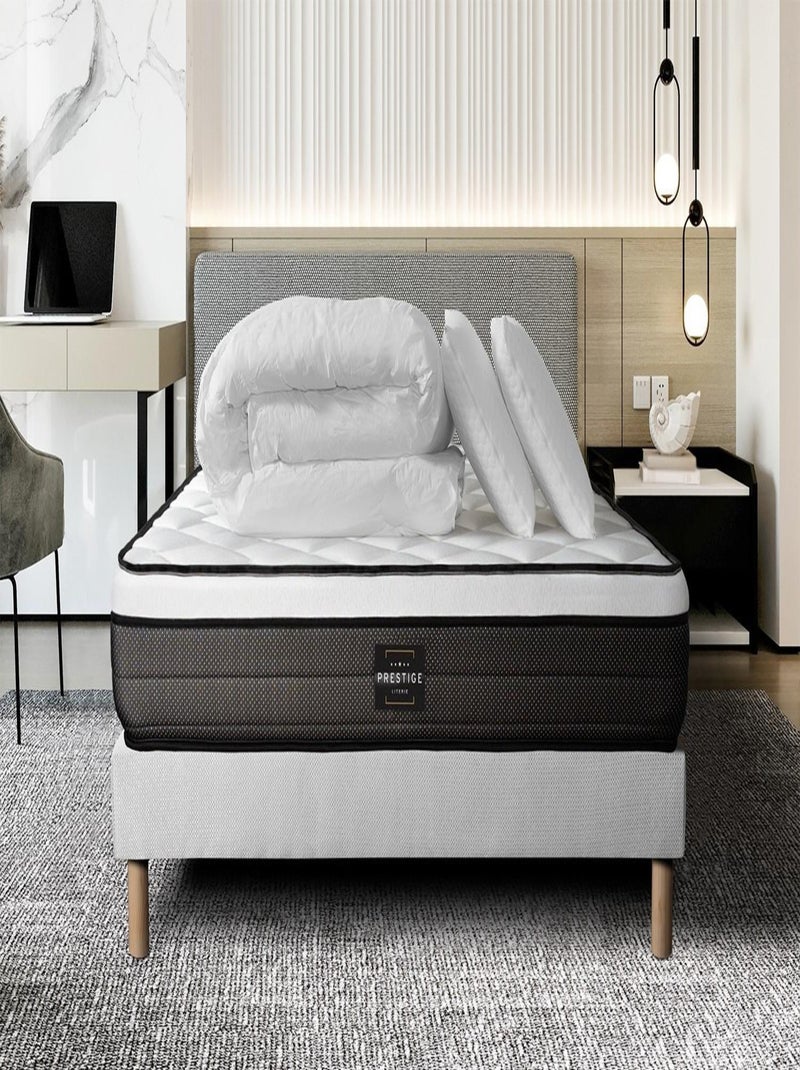 Pack Prêt à dormir avec Matelas Ressorts ensachés et mémoire de forme Prestige literie Blanc - Kiabi