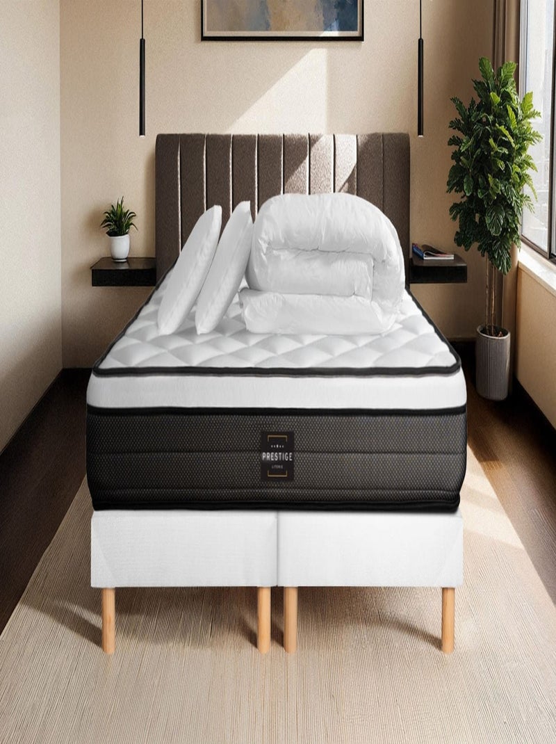 Pack Prêt à dormir avec Matelas Ressorts ensachés et mémoire de forme Prestige literie Blanc - Kiabi