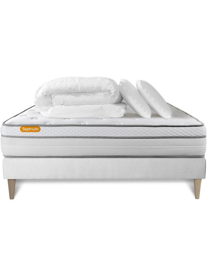 Pack Prêt à dormir avec Matelas Ressorts ensachés et mémoire de forme Septnuits Blanc - Kiabi